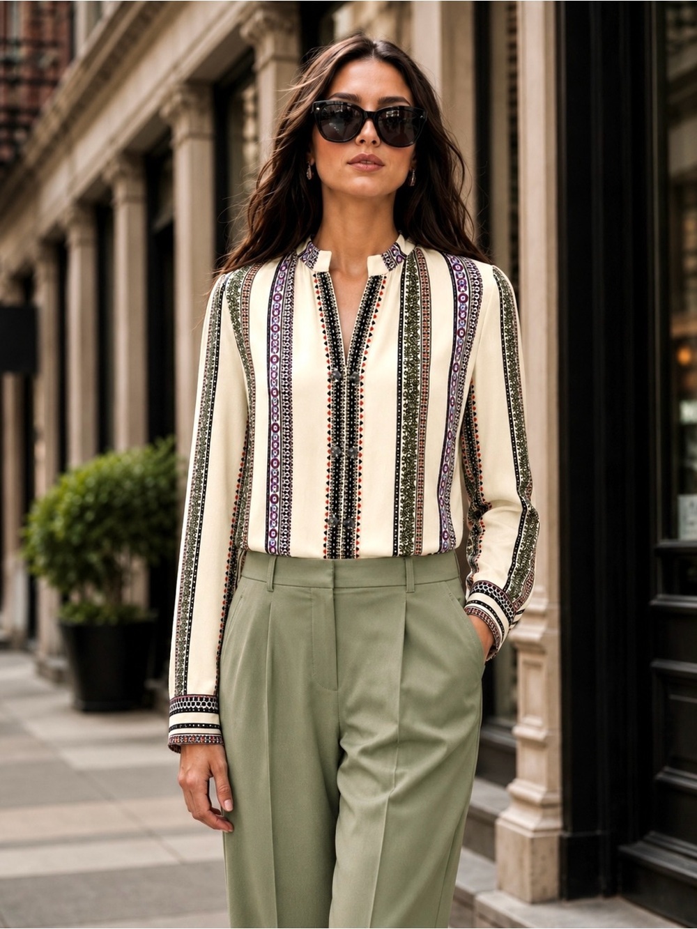 NWOT Derek Lam Kara Provençal Striped Silk Blouse, Size 6